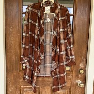 New York Laundry Women's Brown Plaid Draped Open Cardigan Jacket